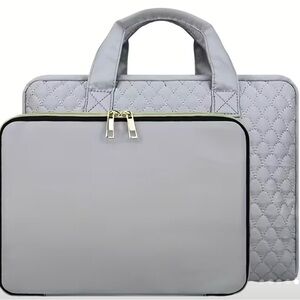 Large Gray Quilted Toiletry Bag With Detachable Compartment for Cosmetics